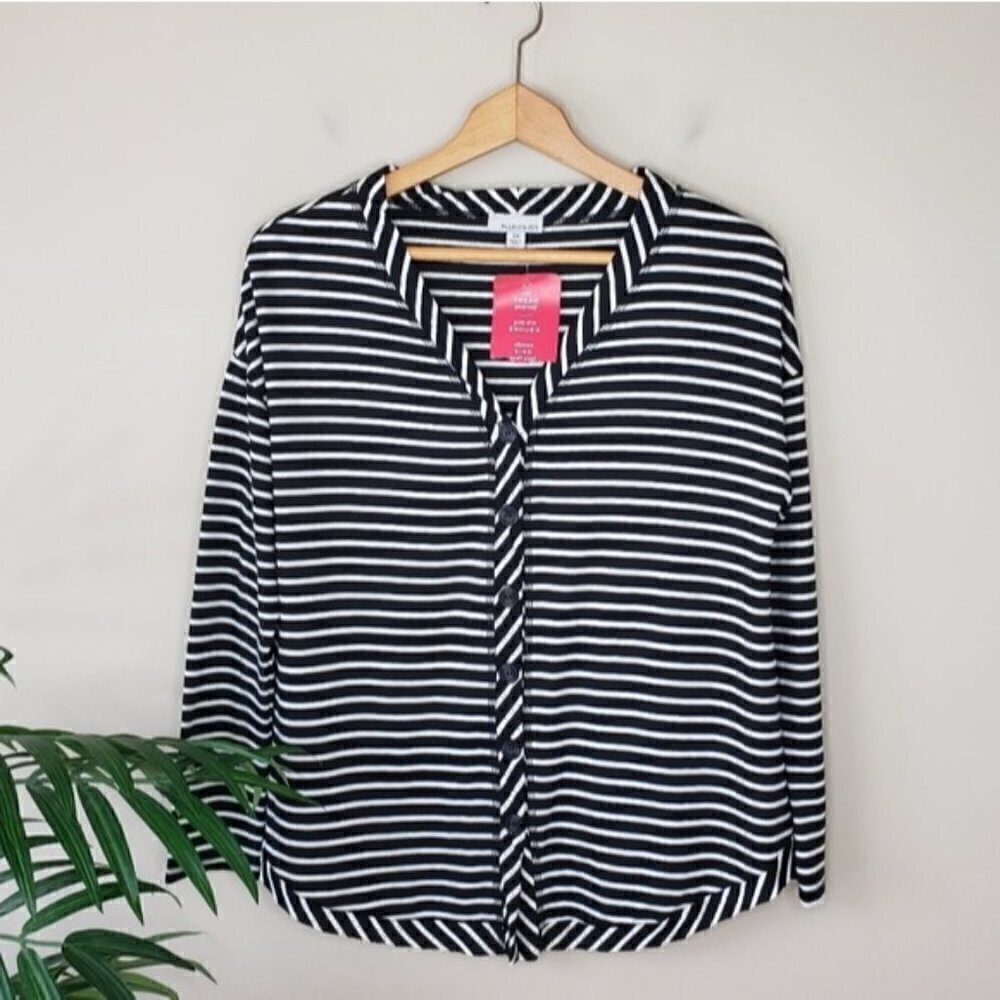 NWT Evereve Allison Joy Black & White Finn Stripe Top Size XS